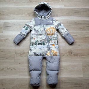 The North Face Baby Nuptse 700 Fill 1 Piece Snowsuit -Gray/Print- 18-24 Months